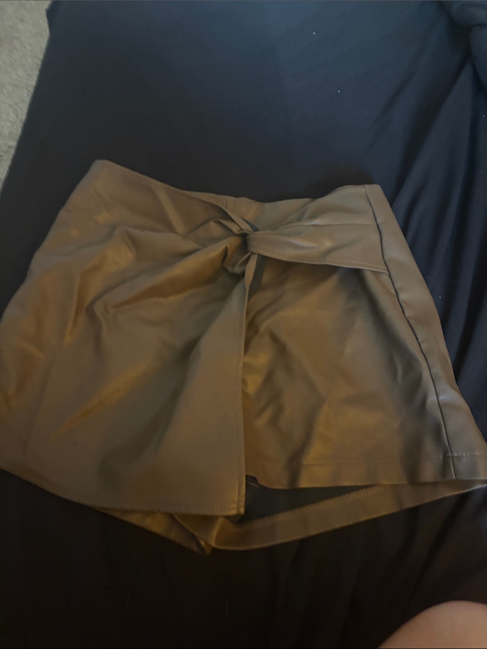 Faux Leather Tie-Waist Women’s Shorts - Brown